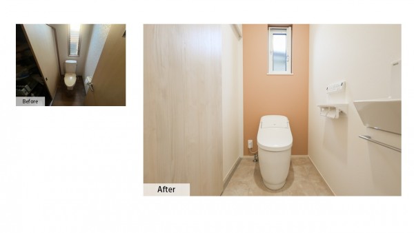 トイレも新調し、隣接する階段下のスペースは広々とした収納に変化しました。